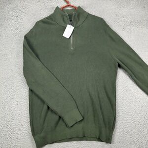 H&M Sweater Pullover Mens 2XL Green Knit Long Sleeve Quarter Zip Slim Fit NEW